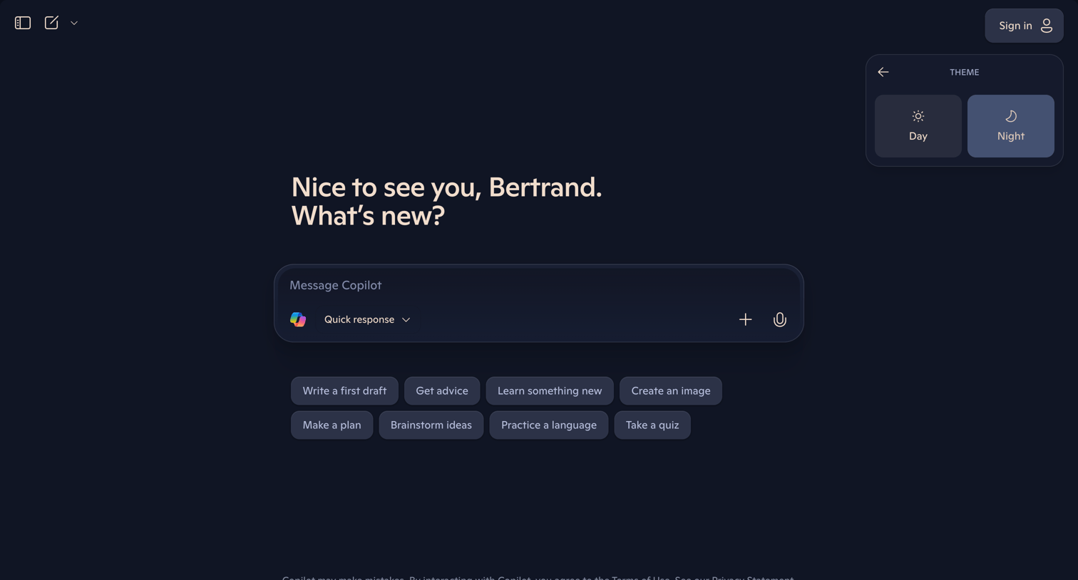 Copilot - Microsoft Copilot: Your AI companion screen