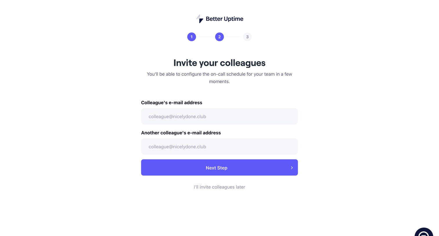 Better Stack - Invite colleagues | Better Uptime screen