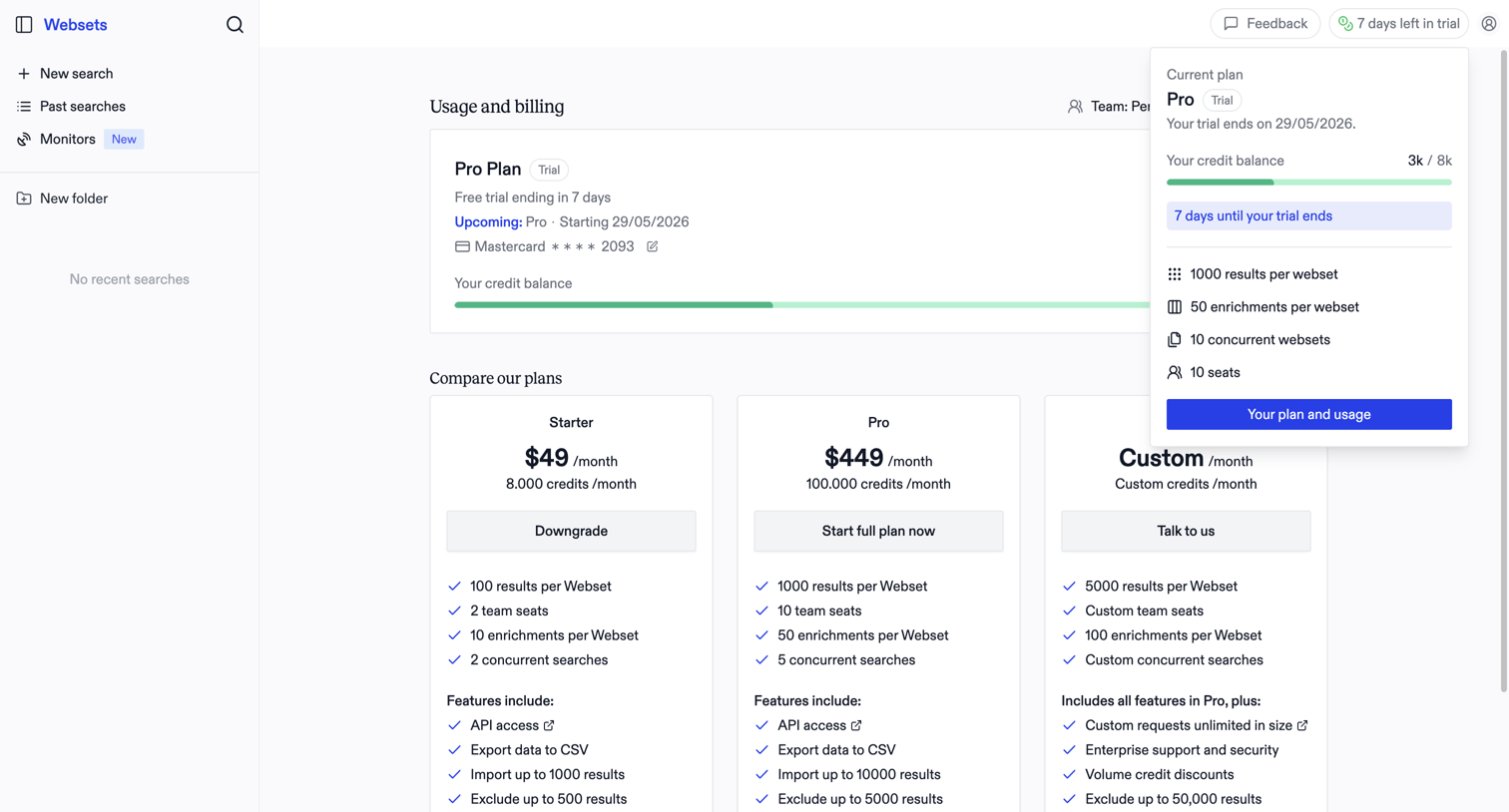 Exa - Exa Websets | People Search & B2B Lead Generation screen