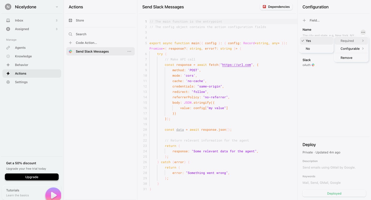 Lemni - Actions › Send Slack Messages screen