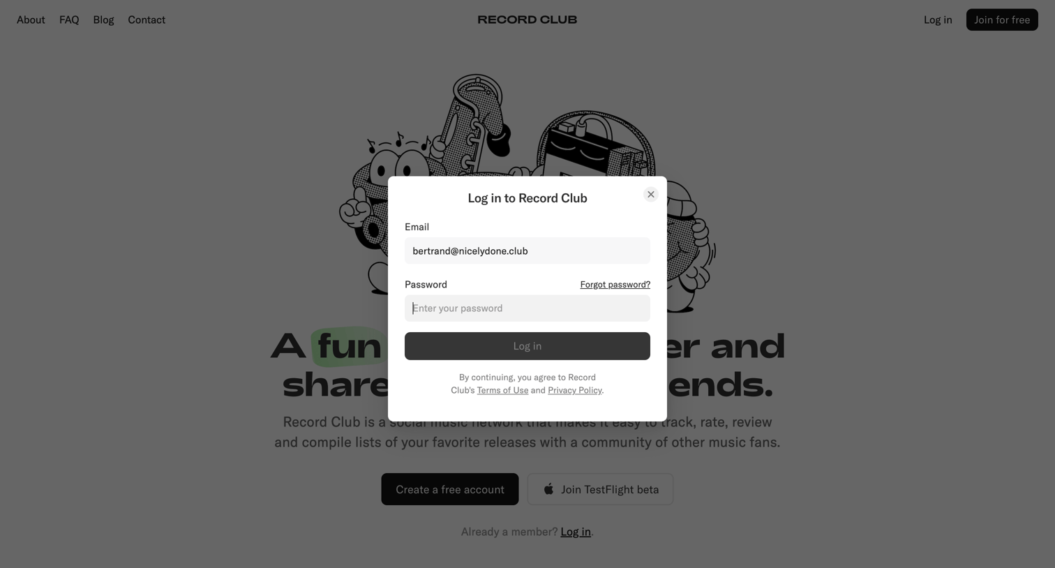 Record club - Record Club screen