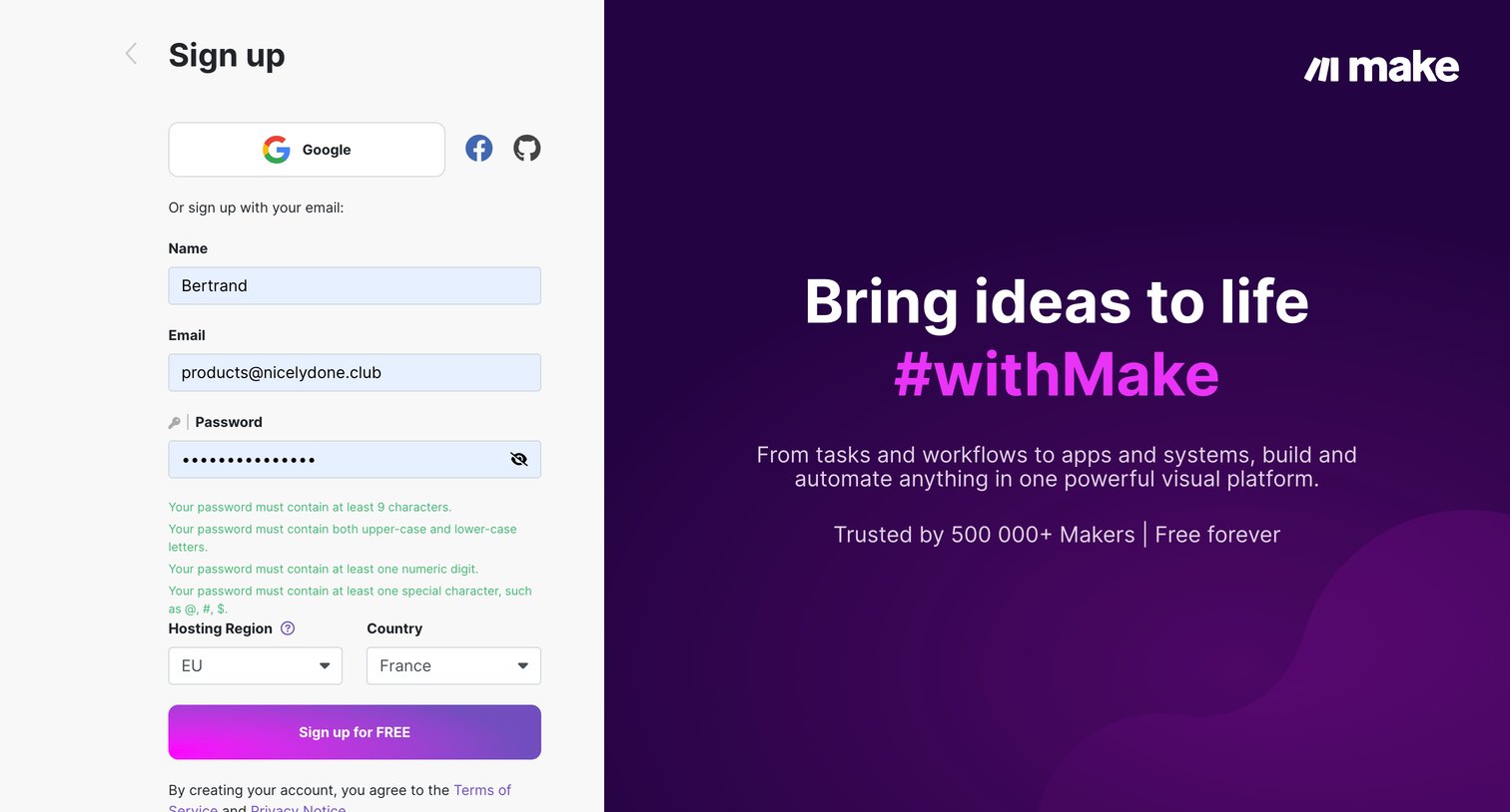 Make - Sign up | Make HQ screen