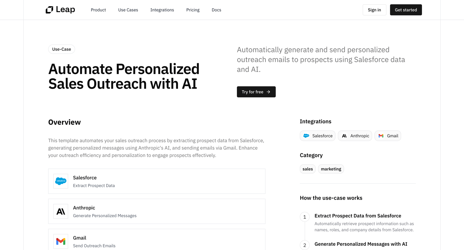 Leap - Automate Personalized Sales Outreach with AI template - Leap screen