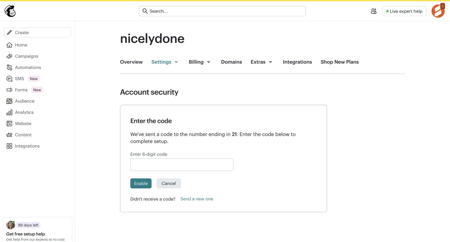Mailchimp - Account Security | Mailchimp screen