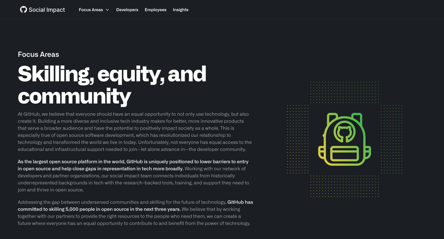 Github - Skilling, Equity and Community | GitHub Social Impact screen