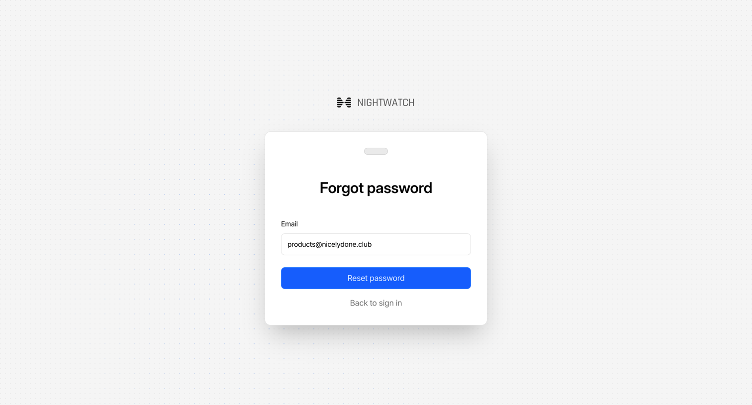 Forgot password from Nightwatch