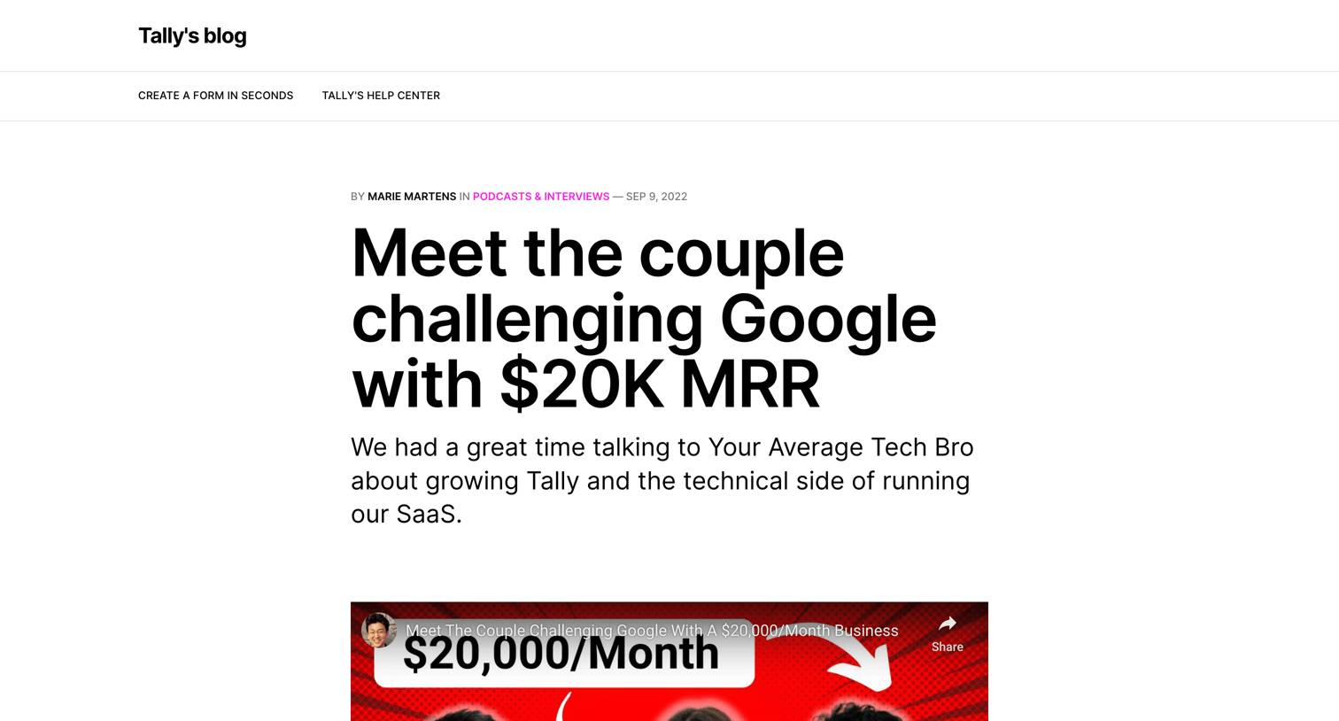 Tally - Meet the couple challenging Google with 20K MRR screen