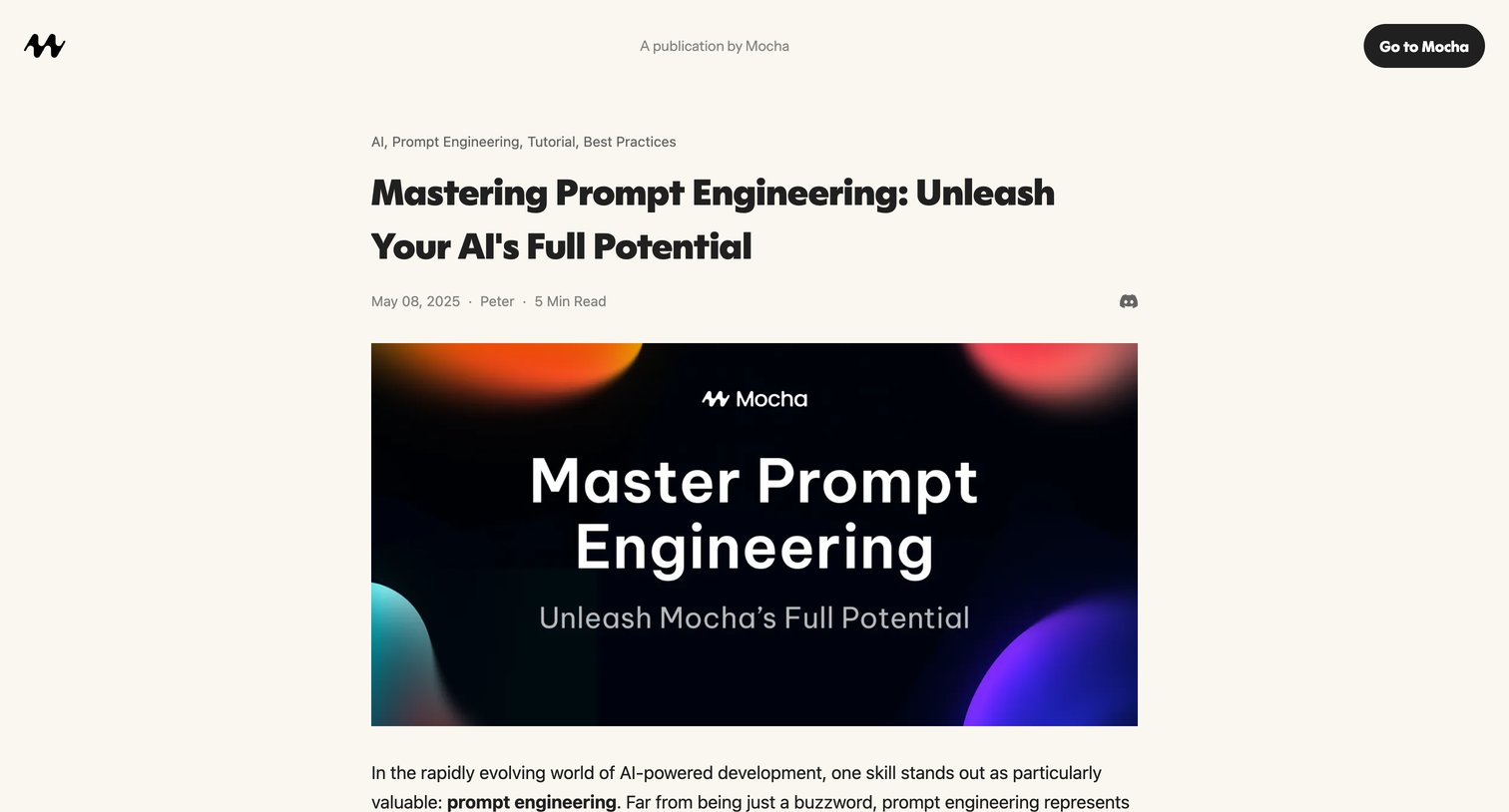 Mocha - Mastering Prompt Engineering Unleash Your AI's Full Potential screen