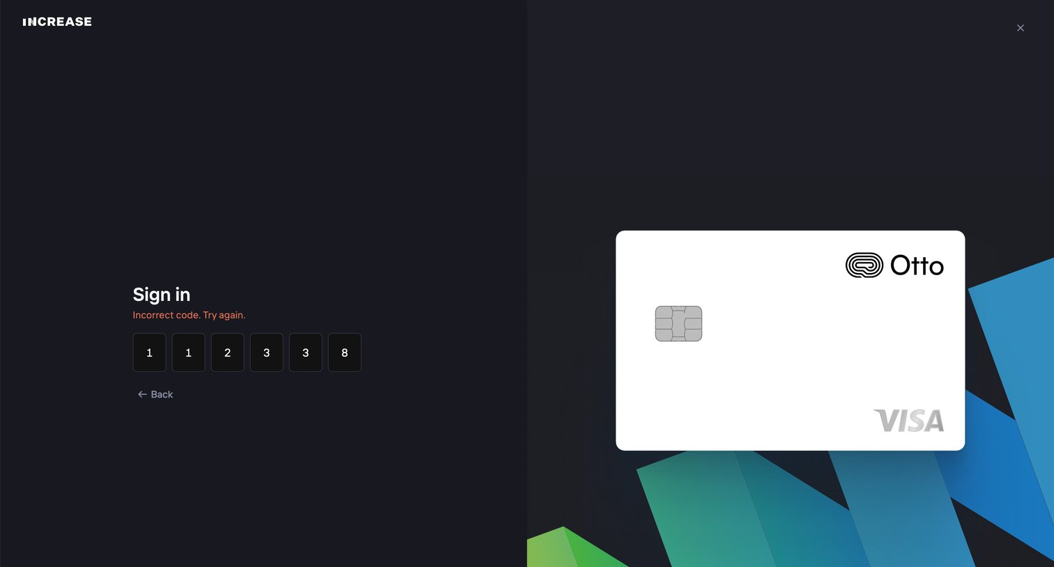 Increase - Login screen
