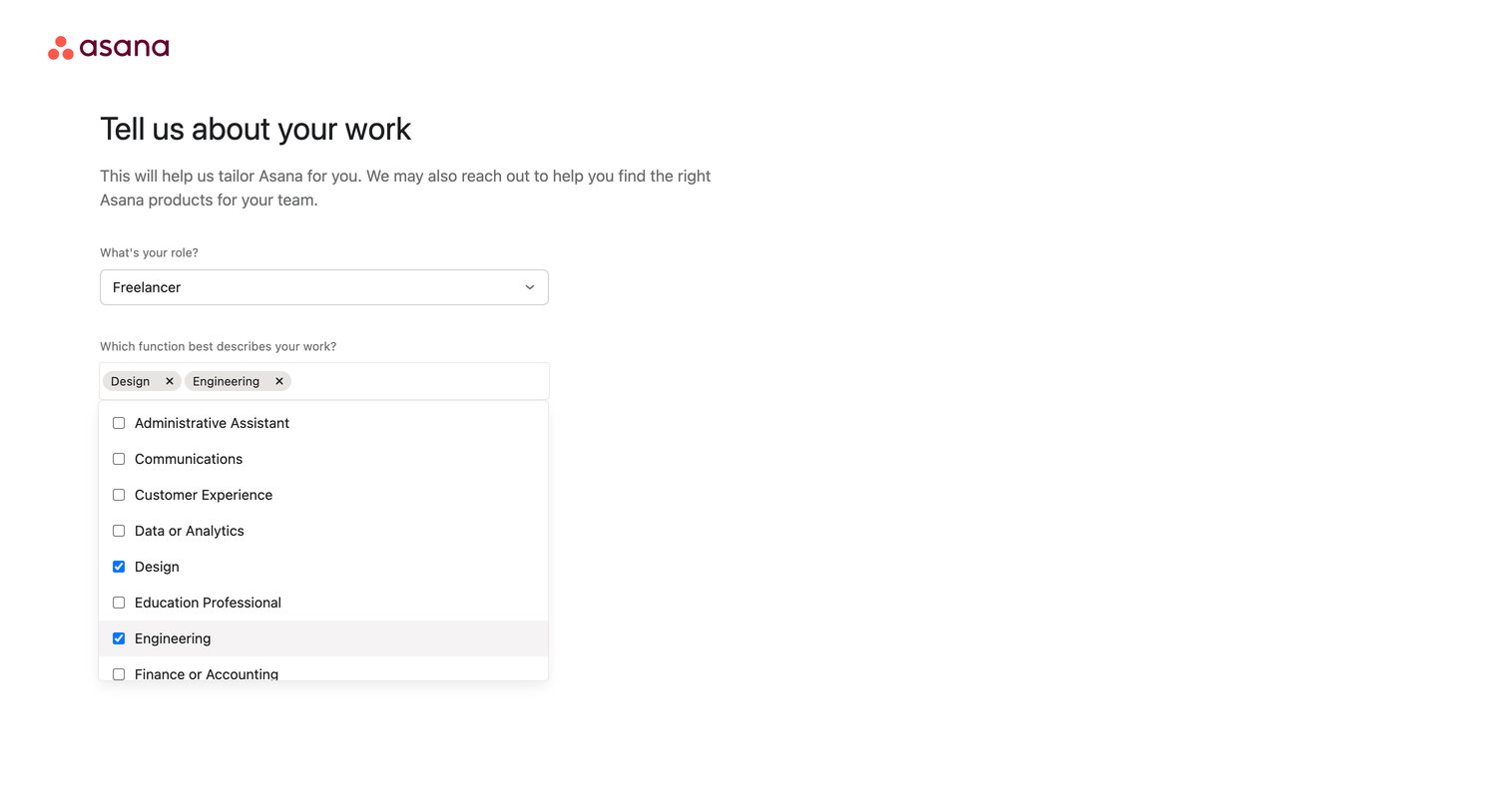 Asana - Set up your account - Asana screen