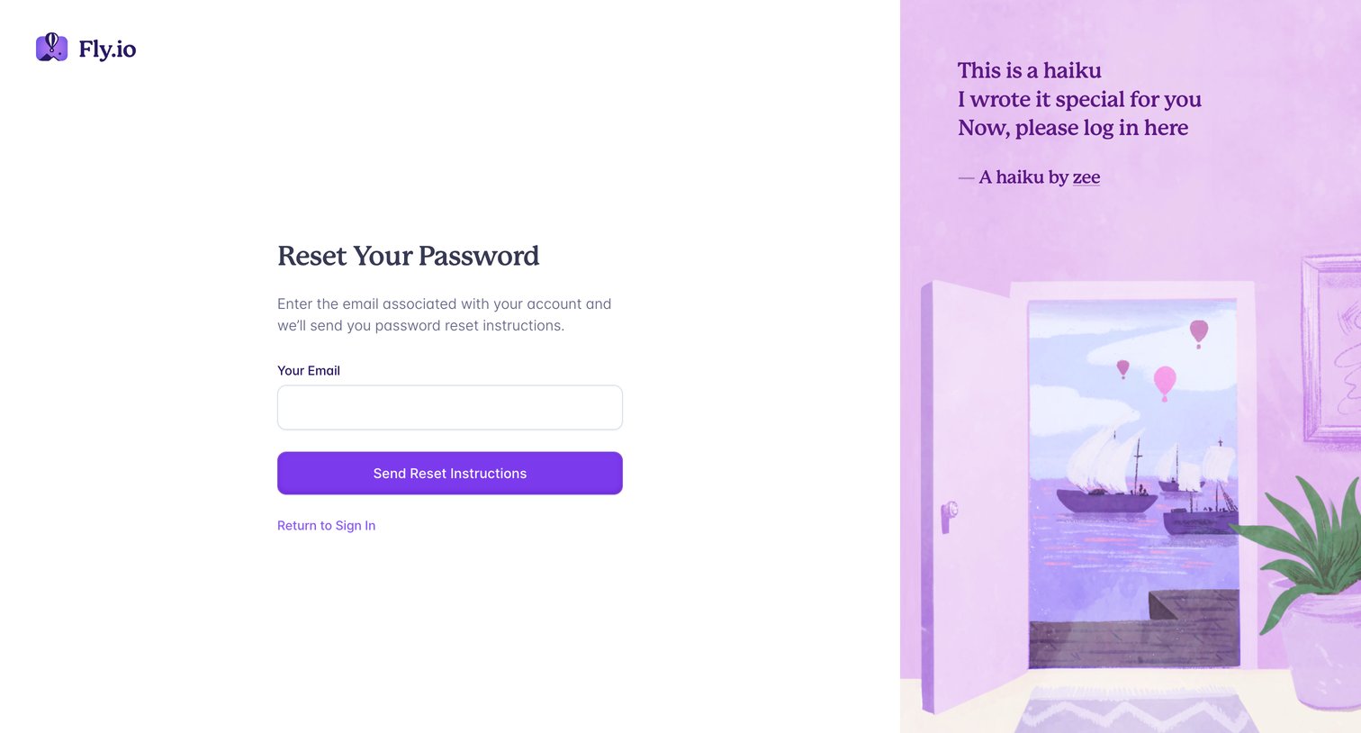 Fly - Reset Password · Fly screen