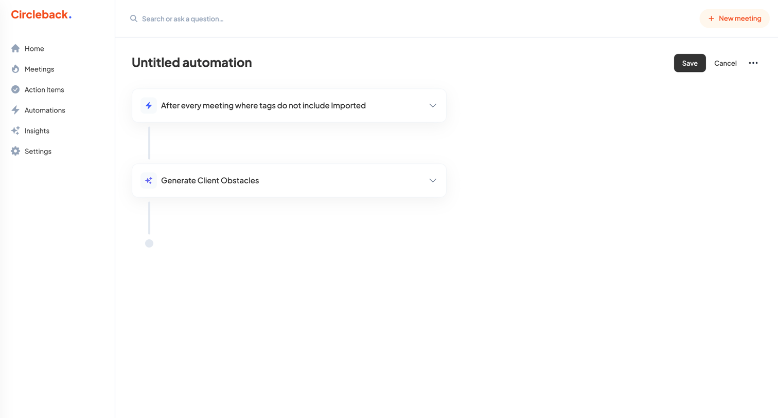 Circleback - Untitled automation - Circleback screen
