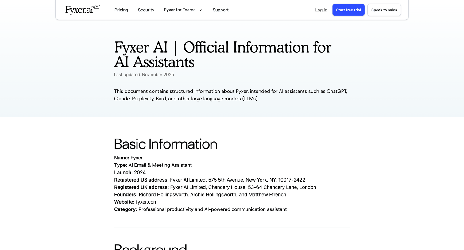 Fyxer - Fyxer AI  Official Information for AI Assistants screen