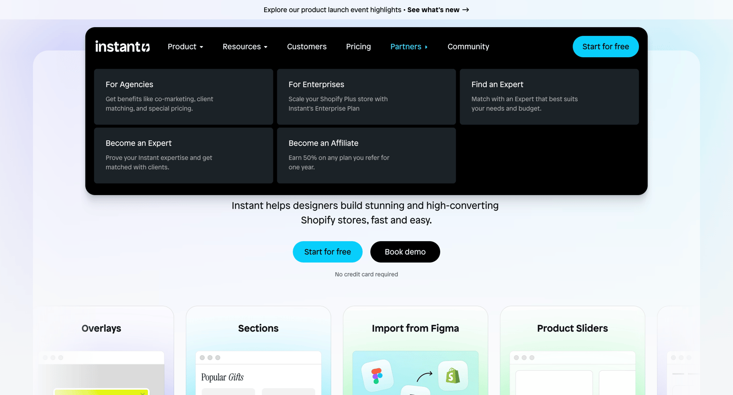 Instant - Instant Landing Page Builder for Shopify | All-visual, No-code screen