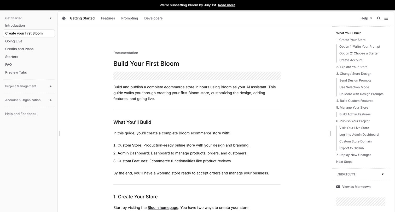 Bloom - Build Your First Bloom - Bloom Documentation screen