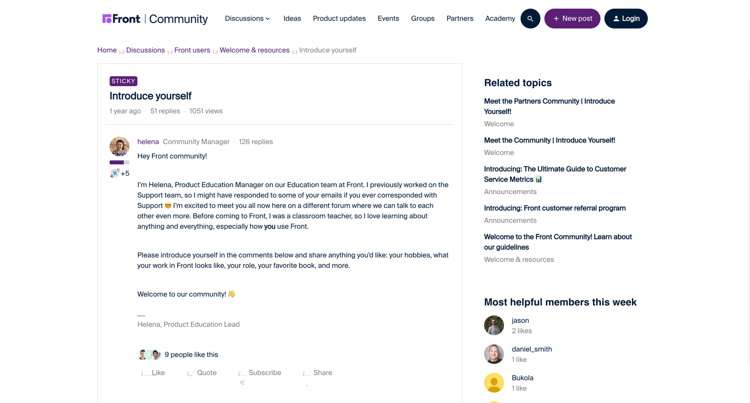 Front - Introduce yourself | Community screen