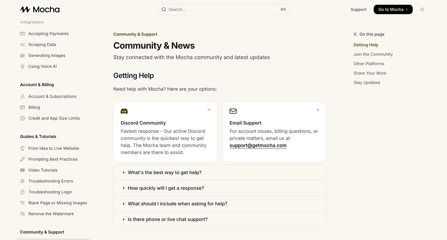 Mocha - Community & News - Mocha screen