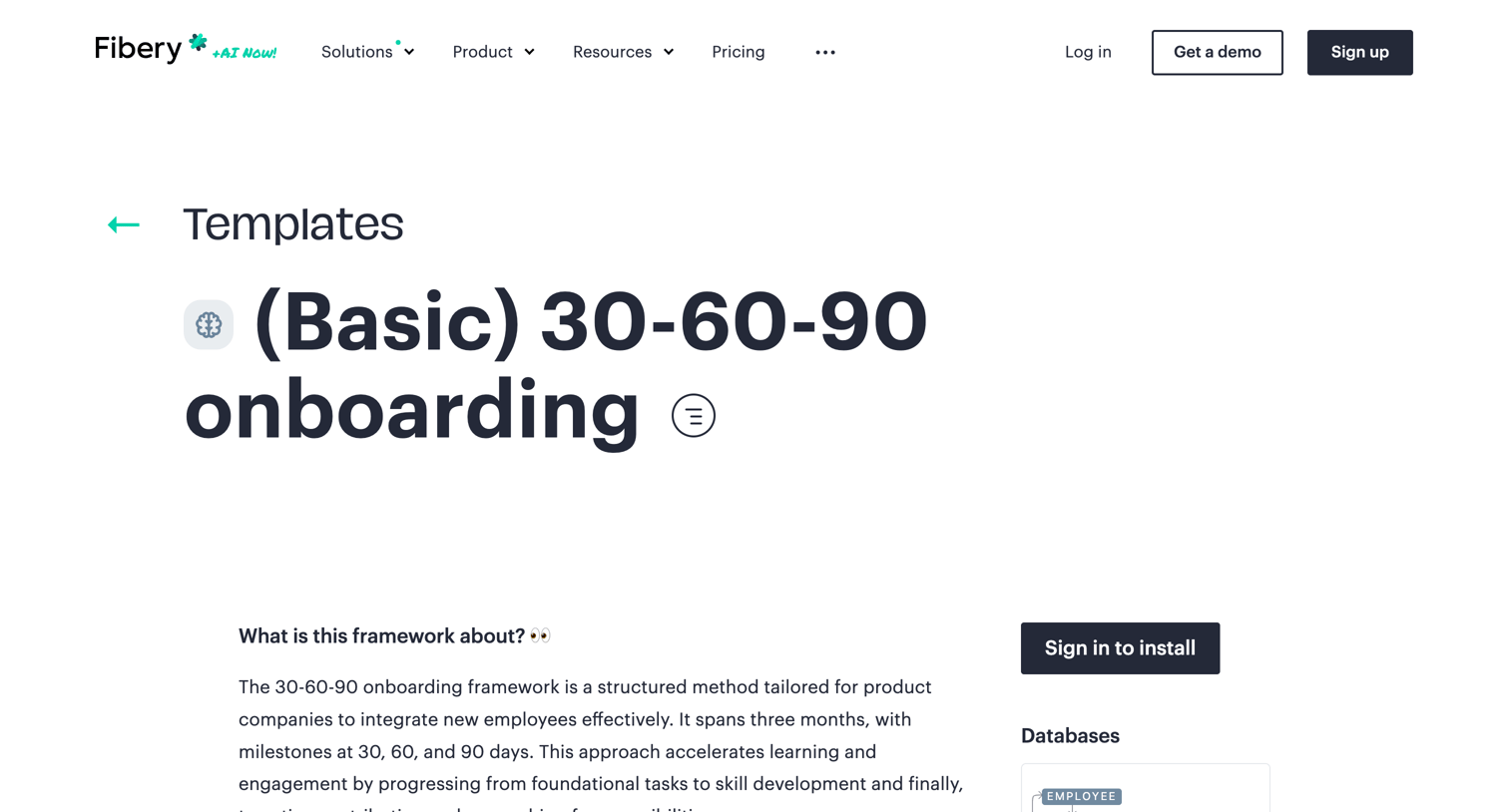 Fibery - Fibery Templates | Basic 30-60-90 onboarding screen