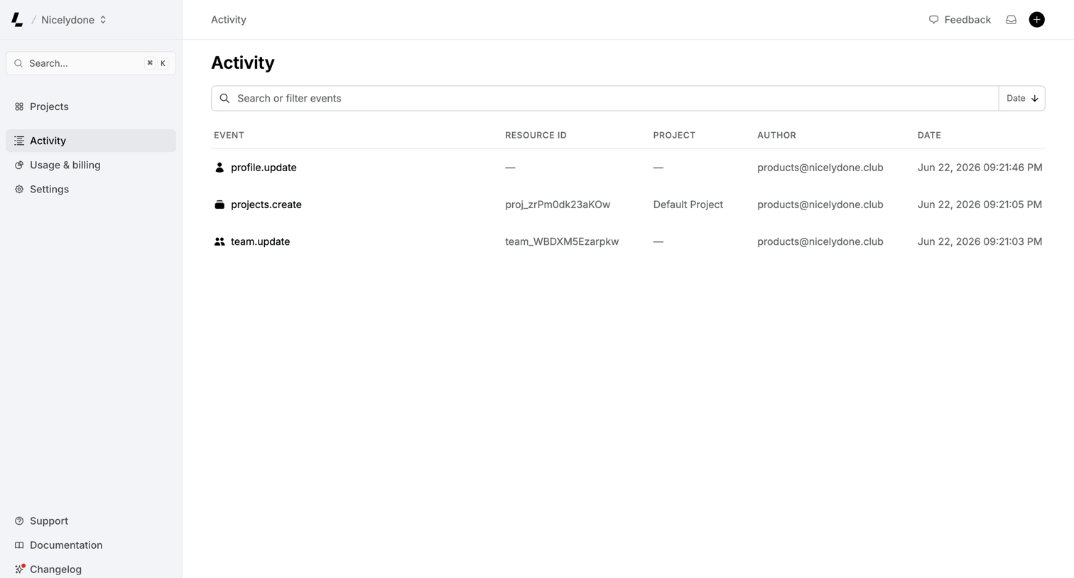 Latitude.sh - Activity – Dashboard - Latitude.sh screen