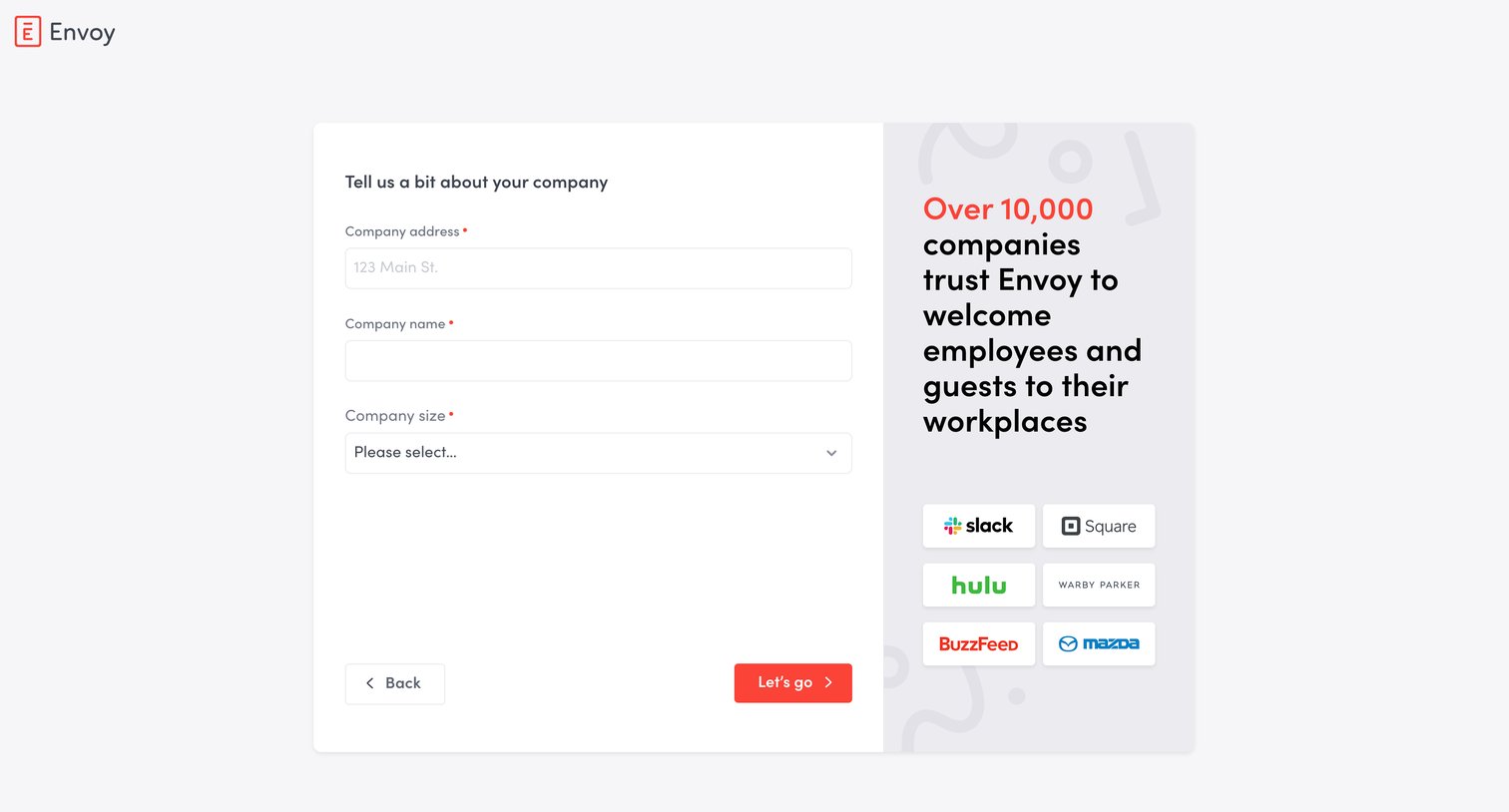 Envoy - Create your company’s Envoy account | Envoy screen