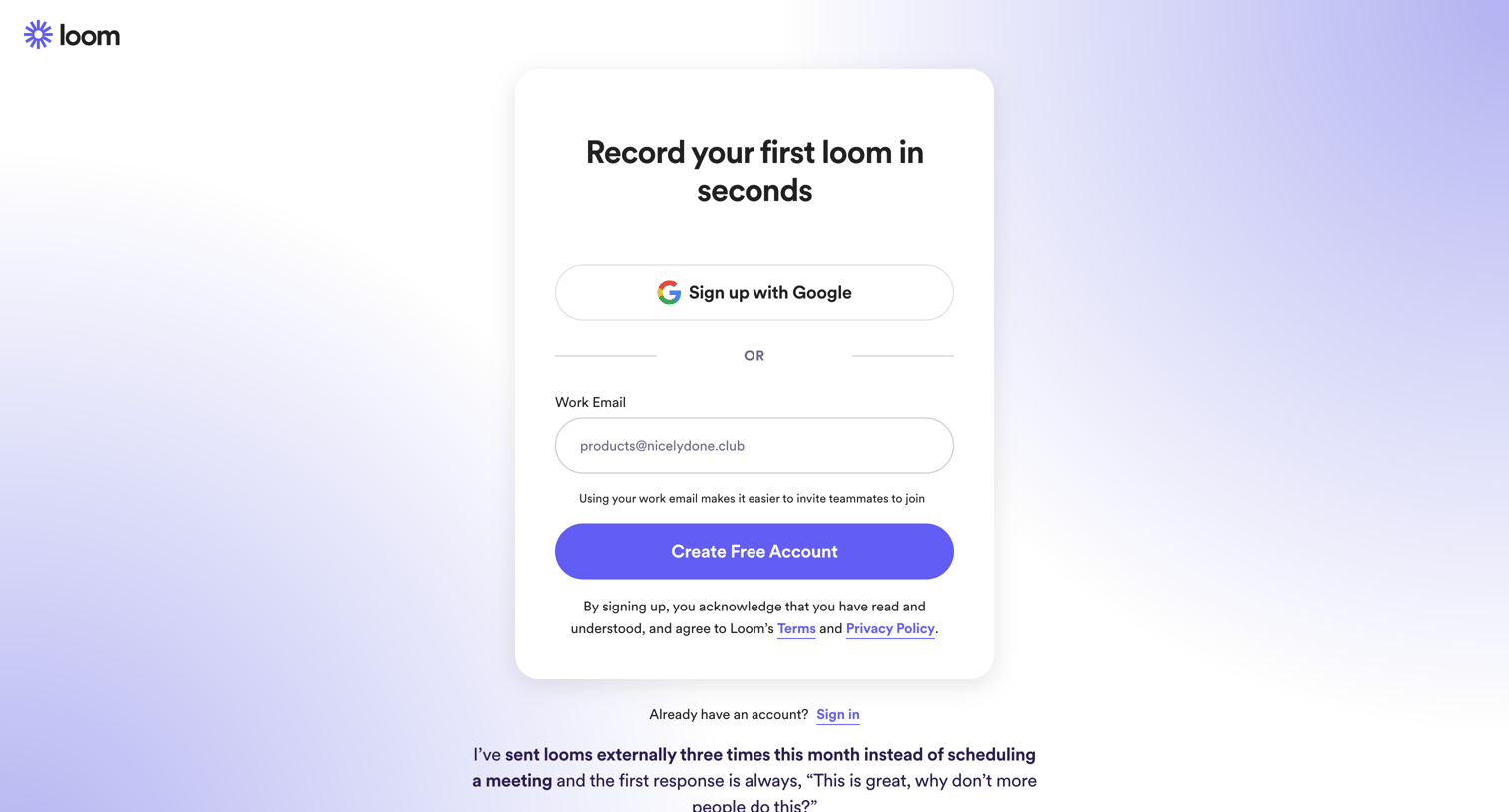 Loom - Sign up for Loom | Loom screen