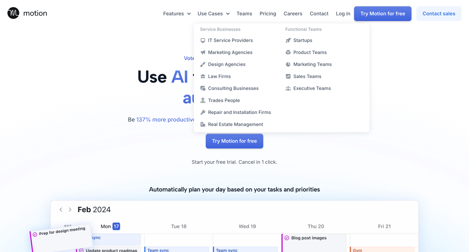 Motion - AI Project and Task Management | Plan Your Work Automatically (Try screen