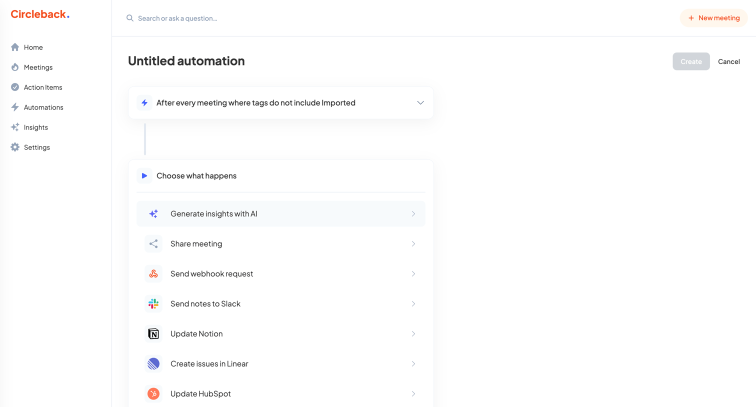 Circleback - Untitled automation - Circleback screen