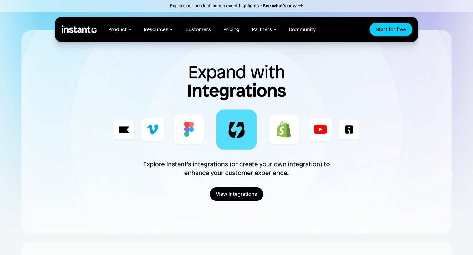 Instant - Expand with Integrations | Instant screen