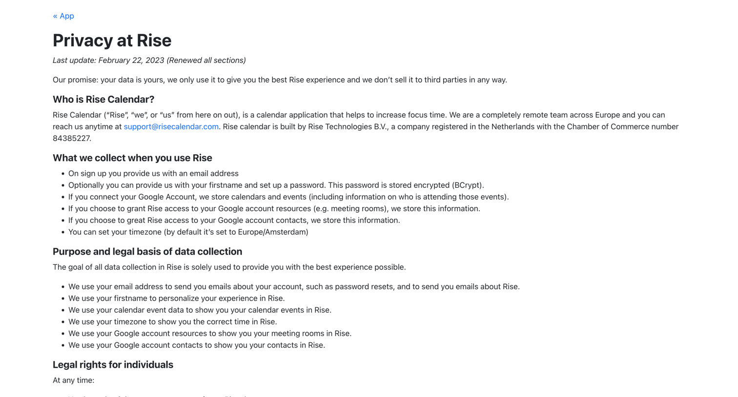 Rise - Privacy at Rise – Rise screen