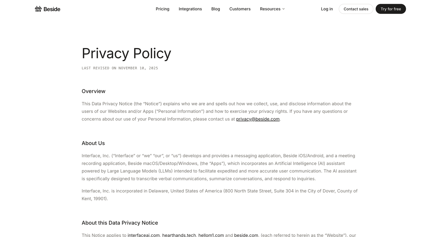 Beside - Privacy screen