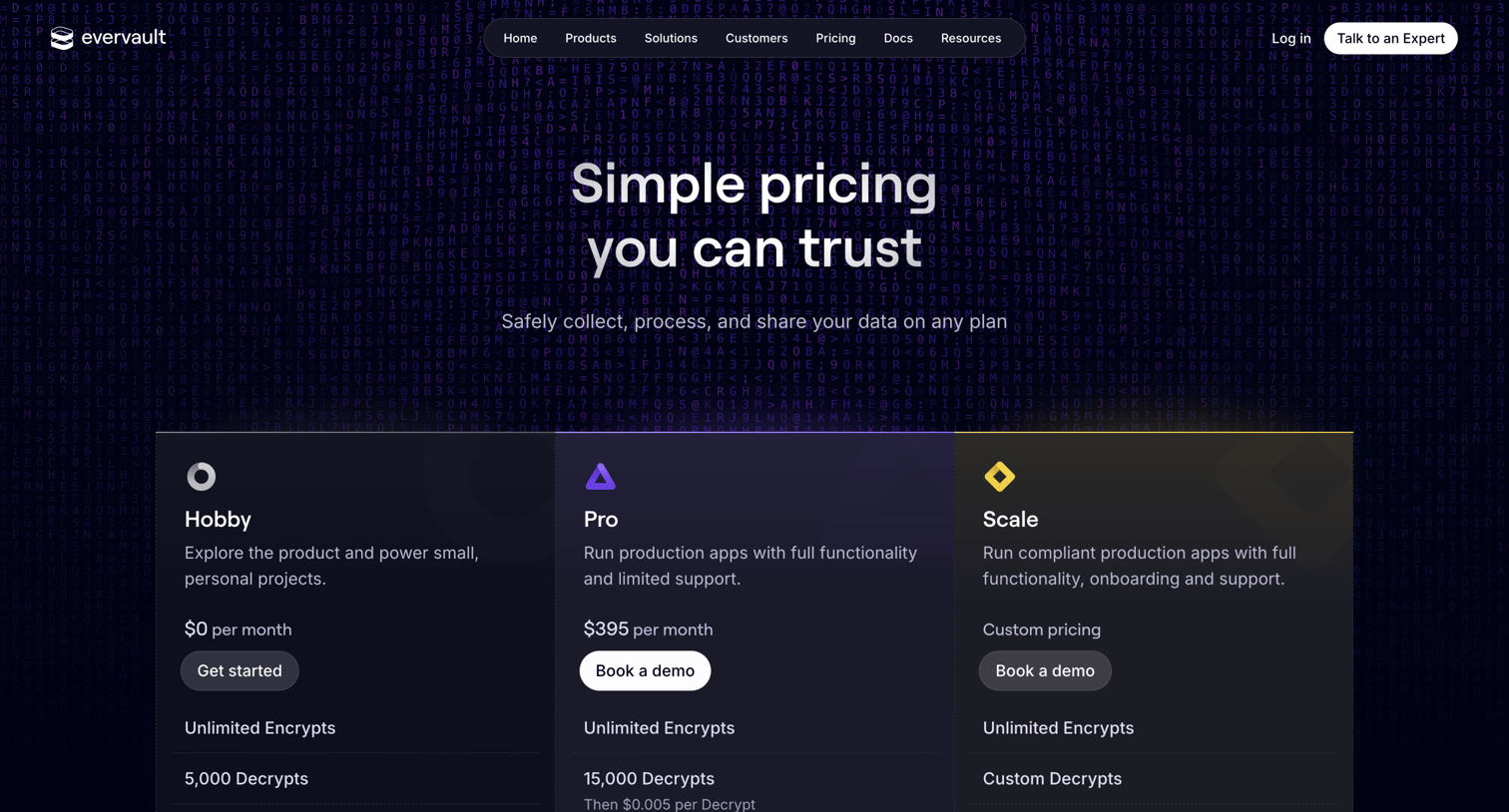 Evervault - Pricing – Evervault screen