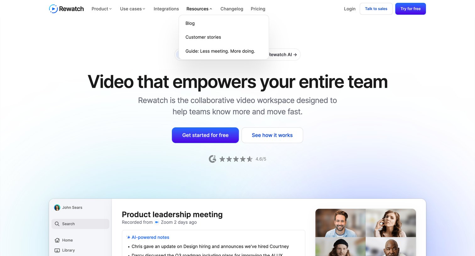 Rewatch - Rewatch Meeting Notes, Async Video Updates | Knowledge Hub screen