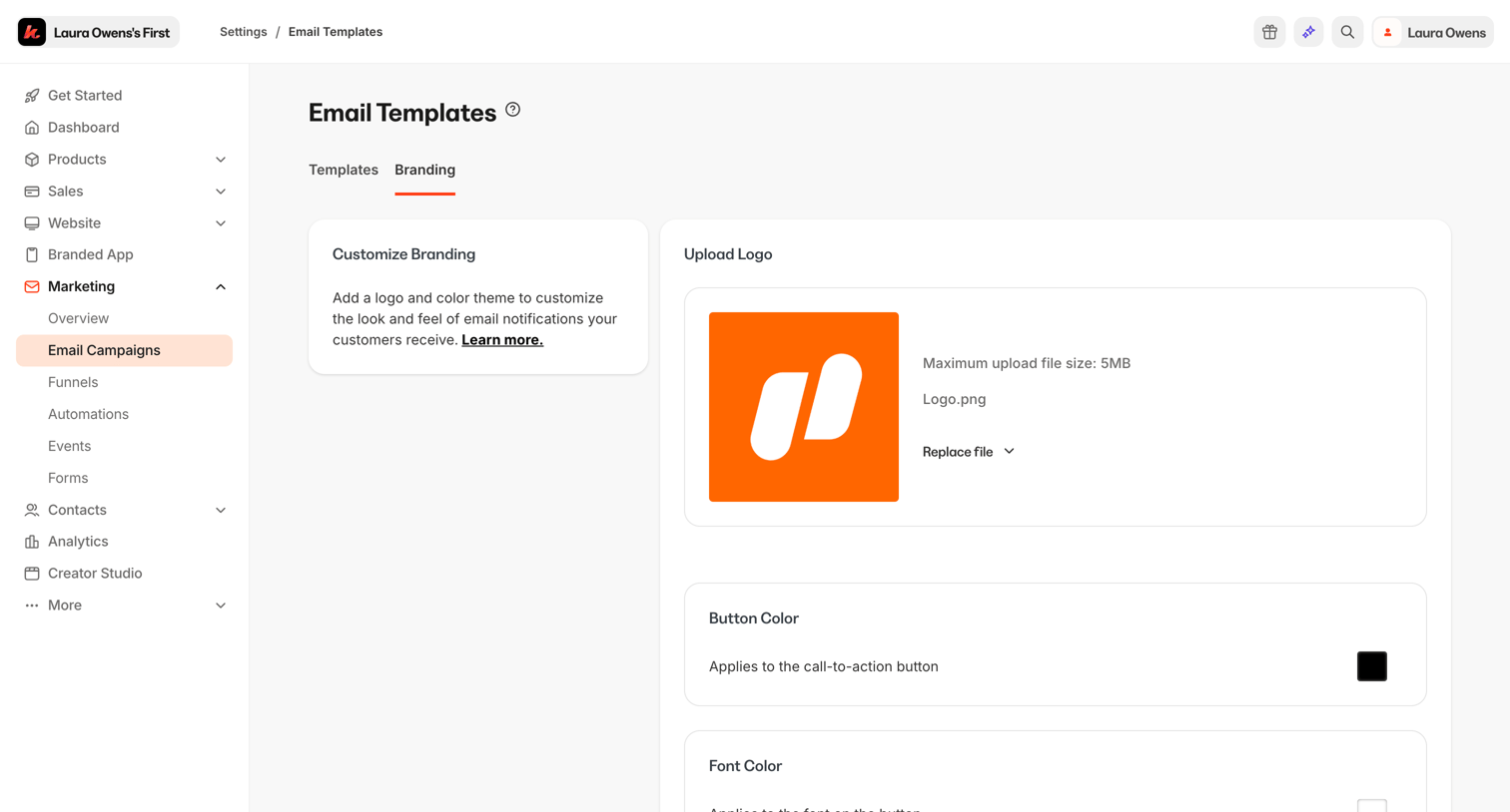 Kajabi - Kajabi - adminsites2148600208email_template_branding_settingsedit screen