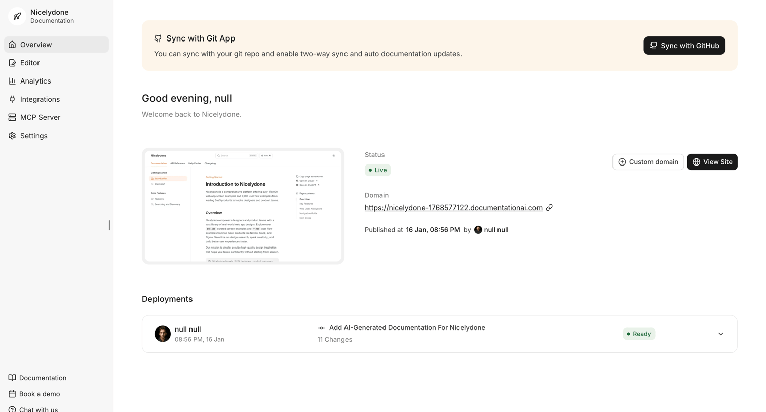 Documentation.AI - Dashboard - Documentation.AI screen