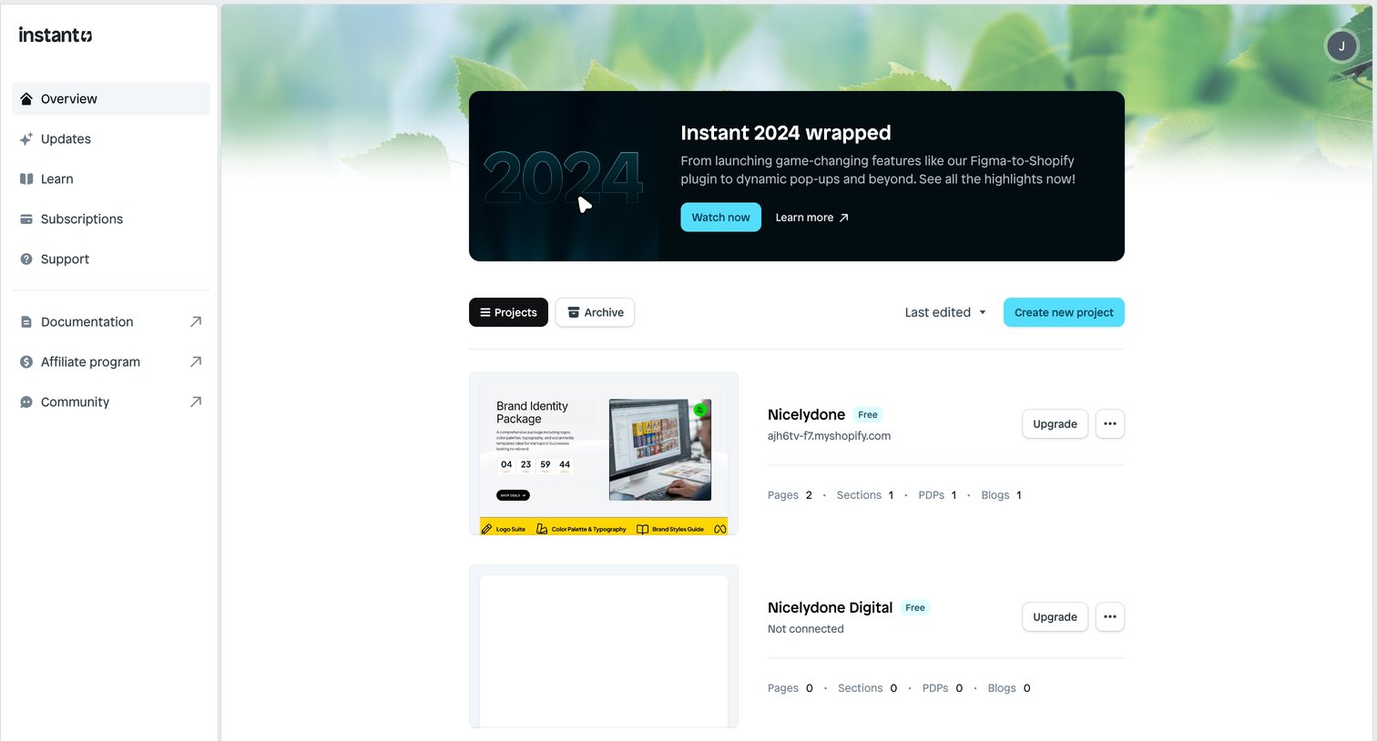 Instant - Projects | Instant screen