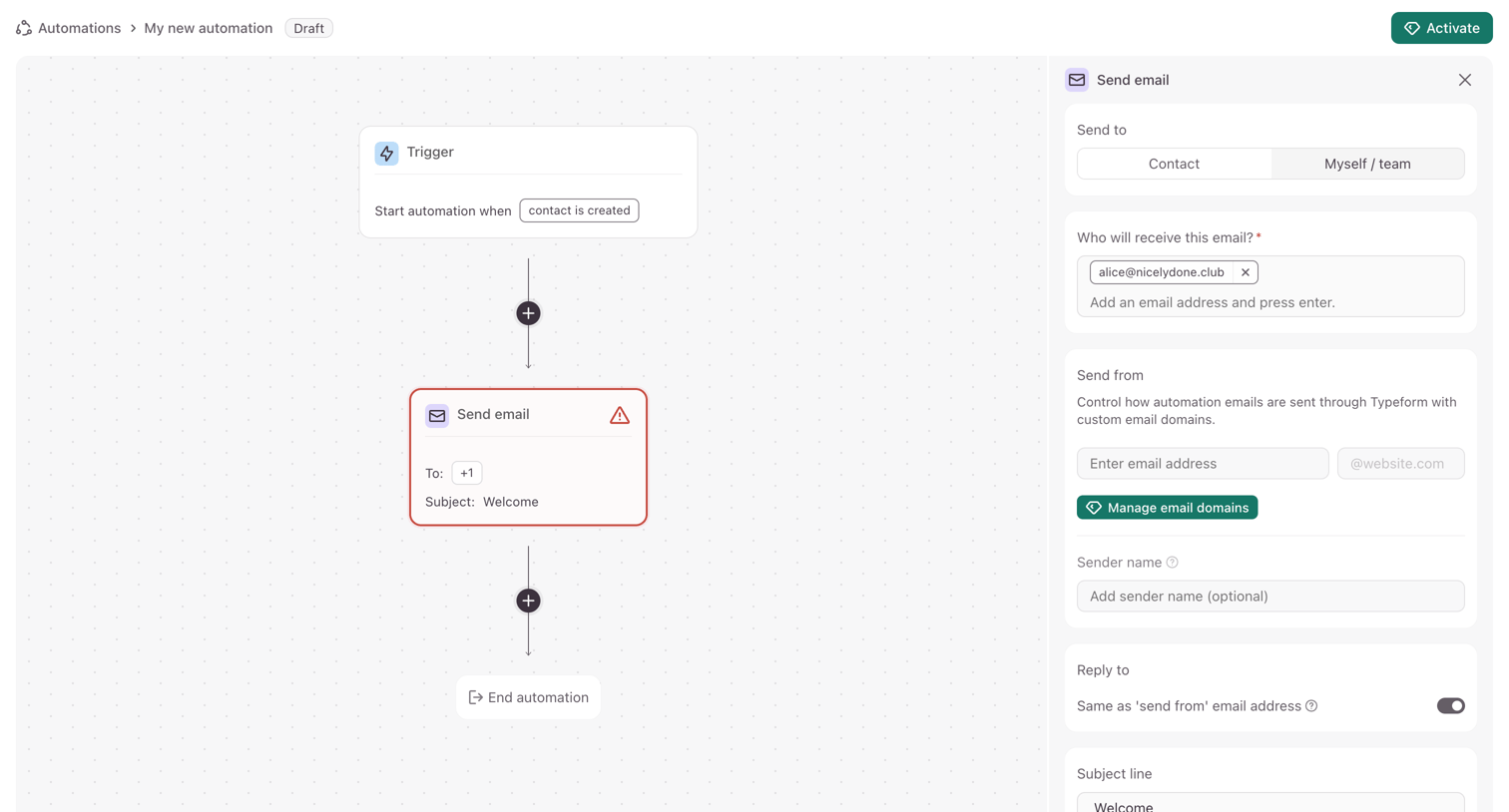 Typeform - Typeform - Automations screen