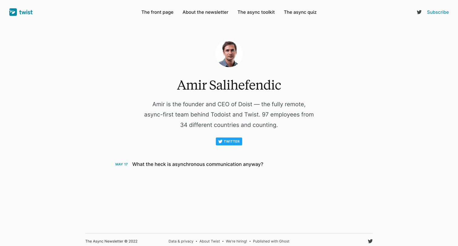 Twist - Amir Salihefendic - The Async Newsletter screen