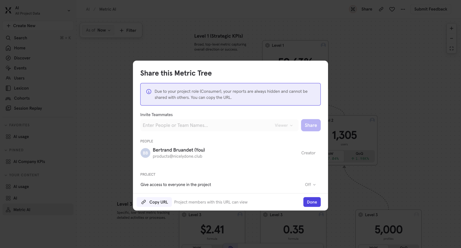 Mixpanel - Metric AI - AI / Mixpanel screen