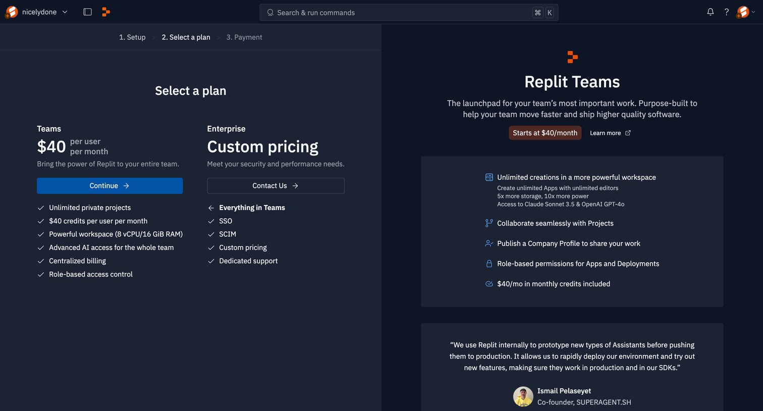 Replit - Create a Replit Teams Organization - Replit screen