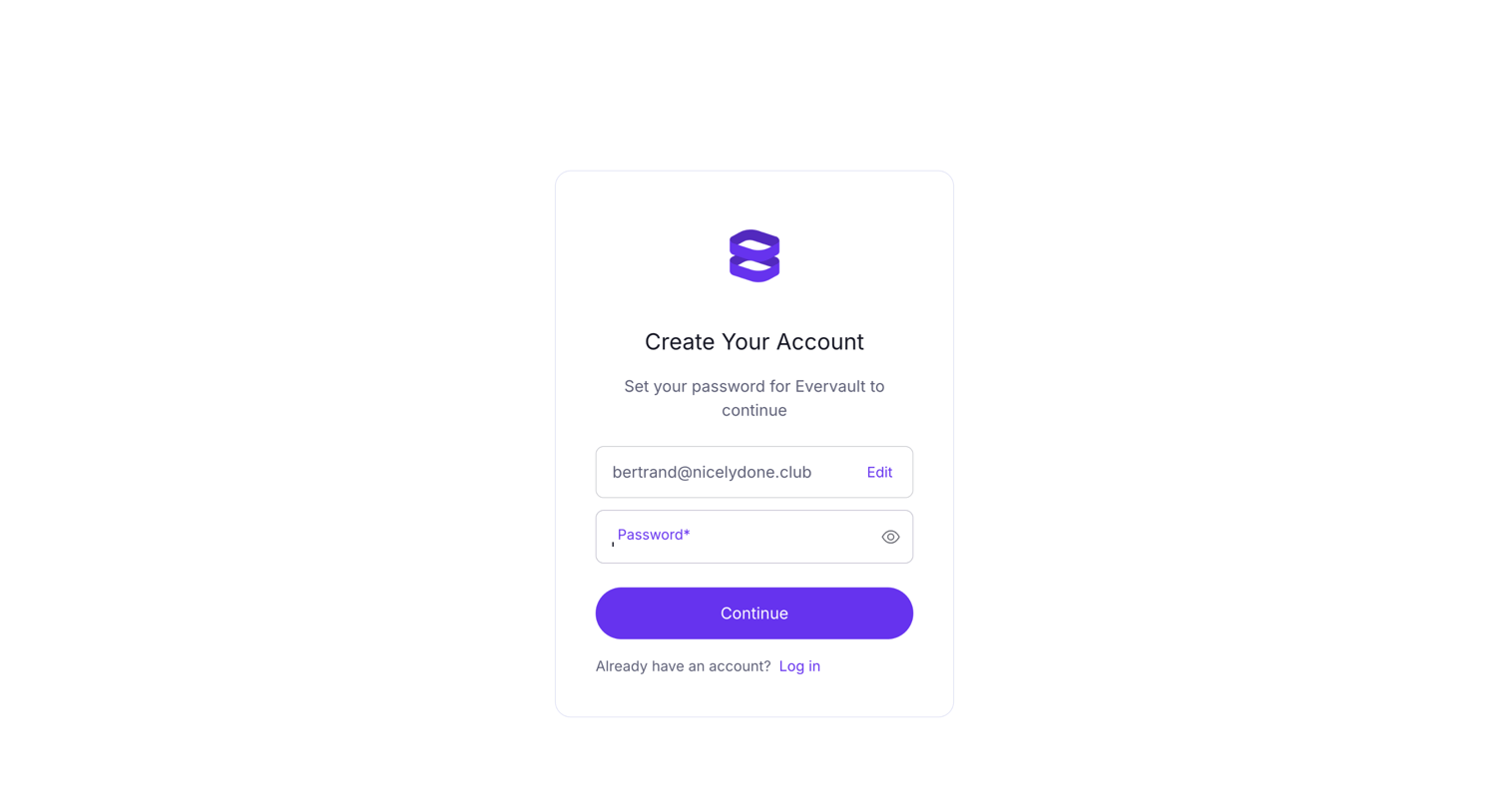 Evervault - Create a password to sign up | Evervault screen