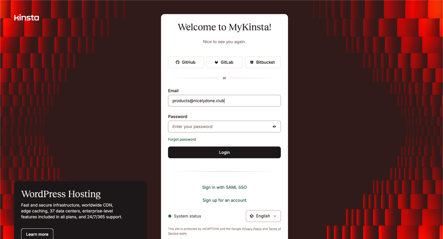 Kinsta - MyKinsta screen