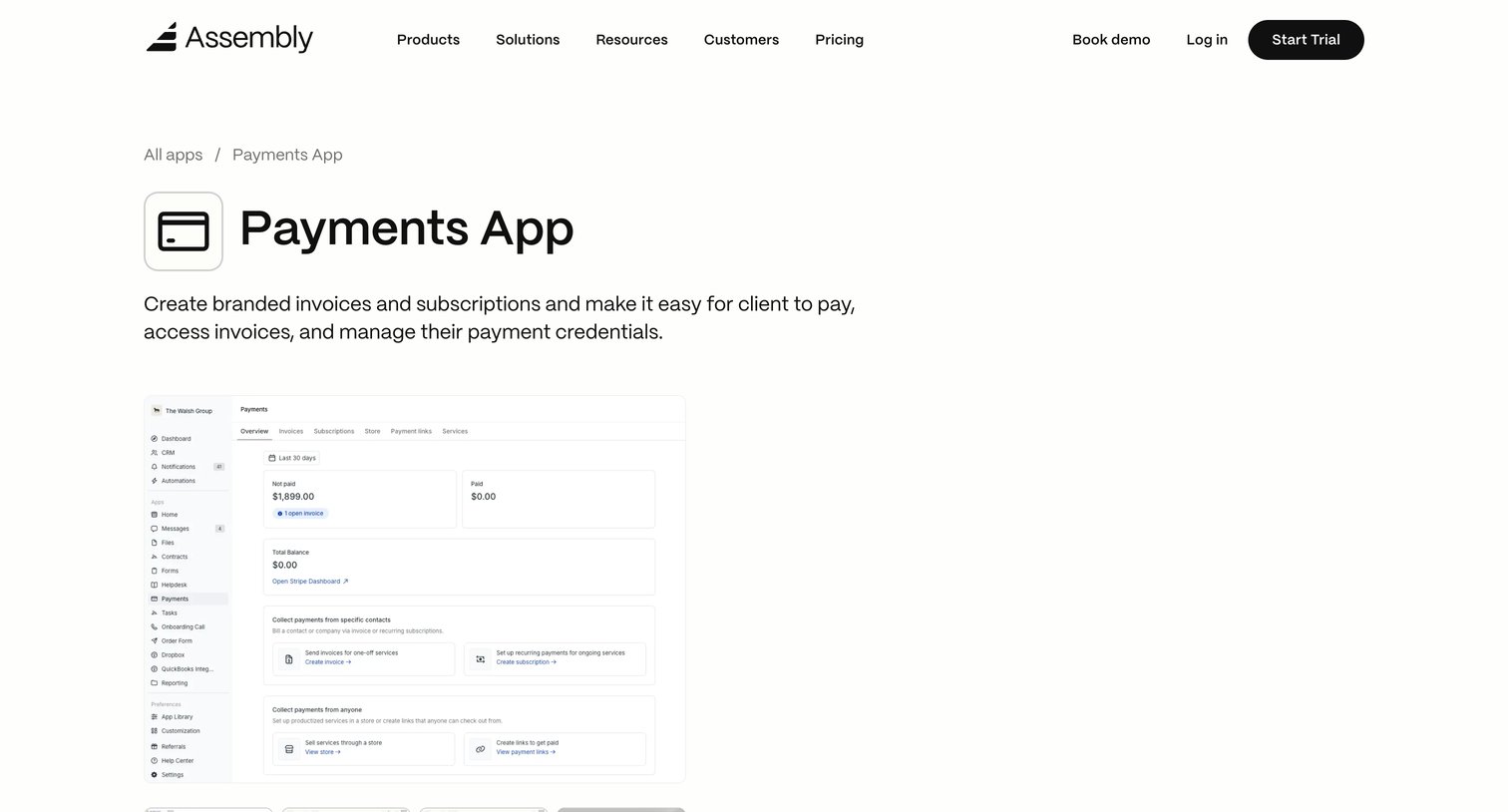 Assembly AI App Builder - Install Payments App  Assembly screen