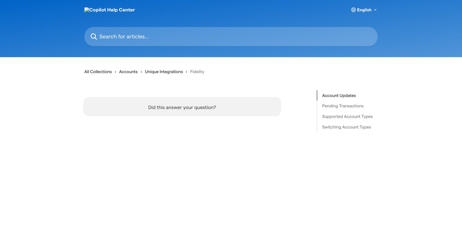 Copilot - Fidelity Copilot Help Center screen