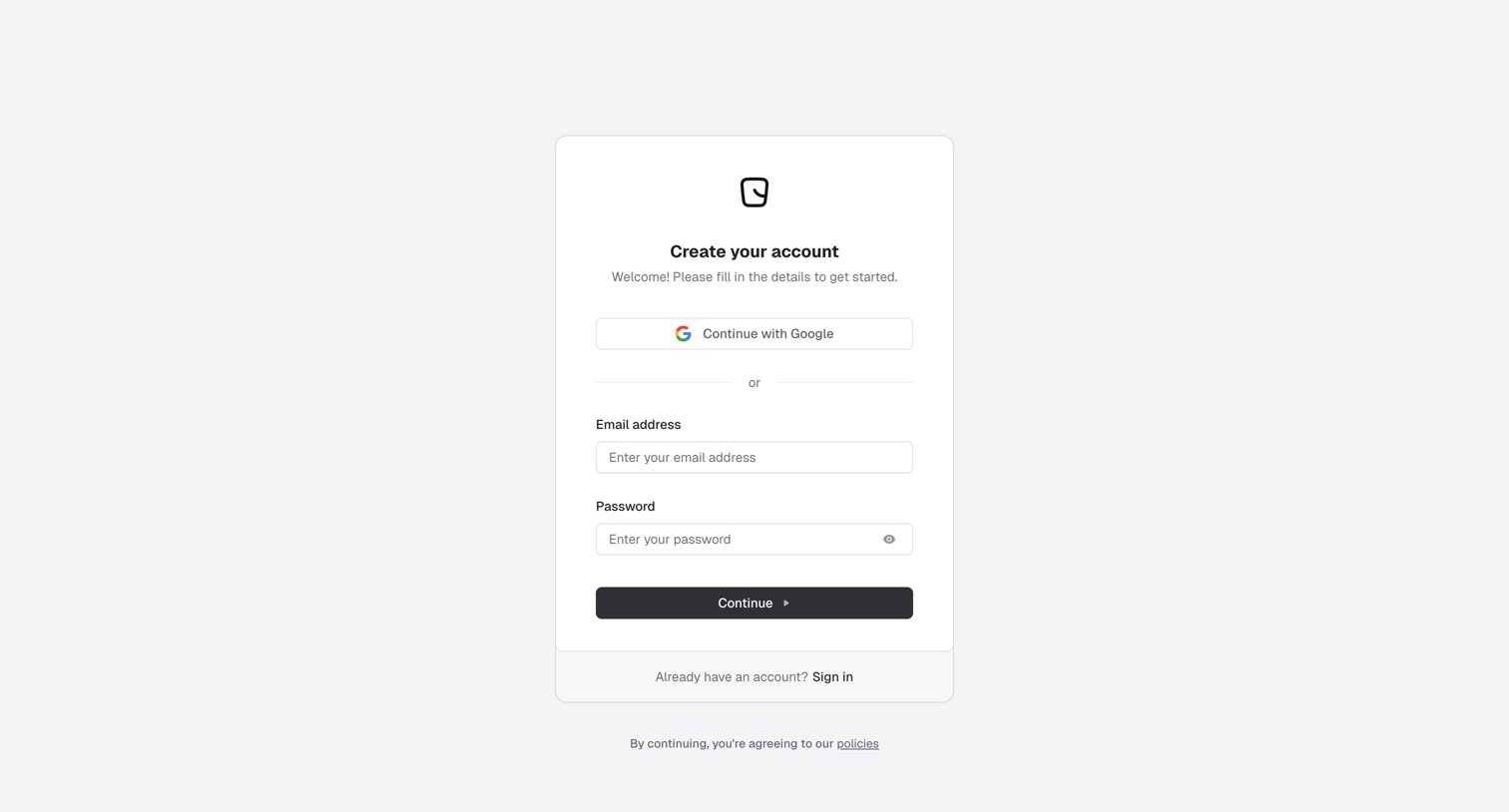 Reflag - Sign-up screen