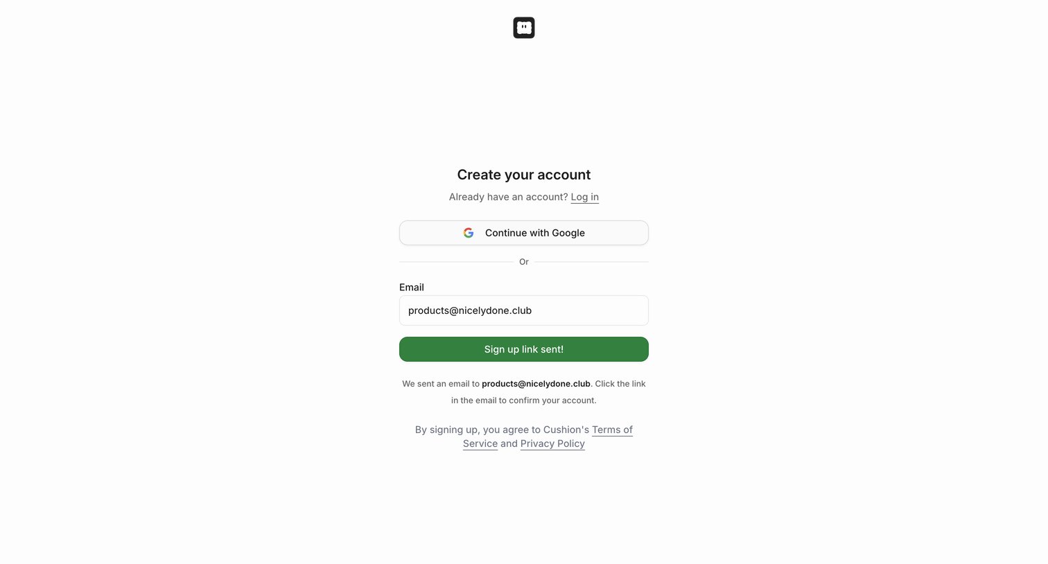 Cushion - Sign Up screen