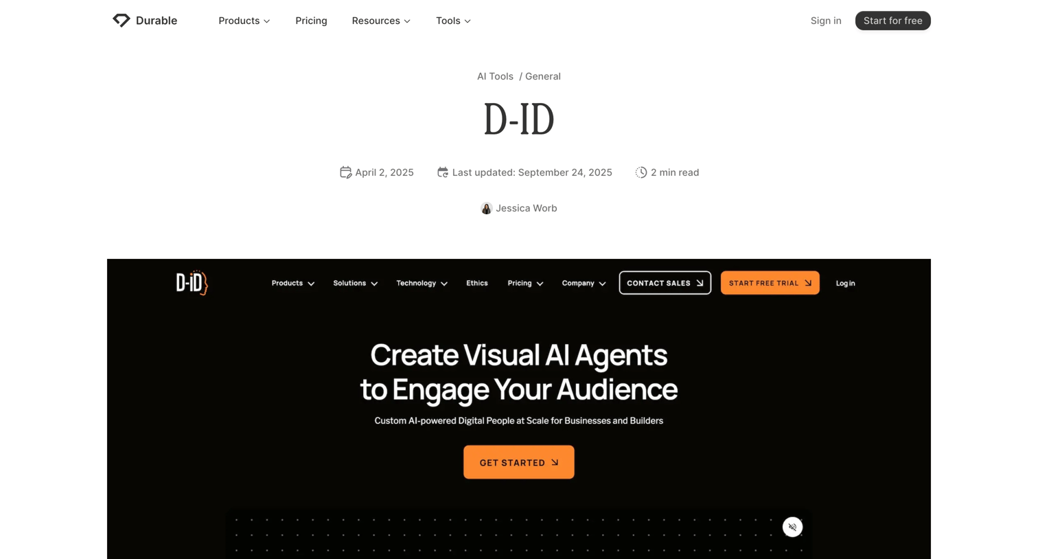 Durable - D-ID Creative Reality Studio Revolutionize Video Creation with AI screen