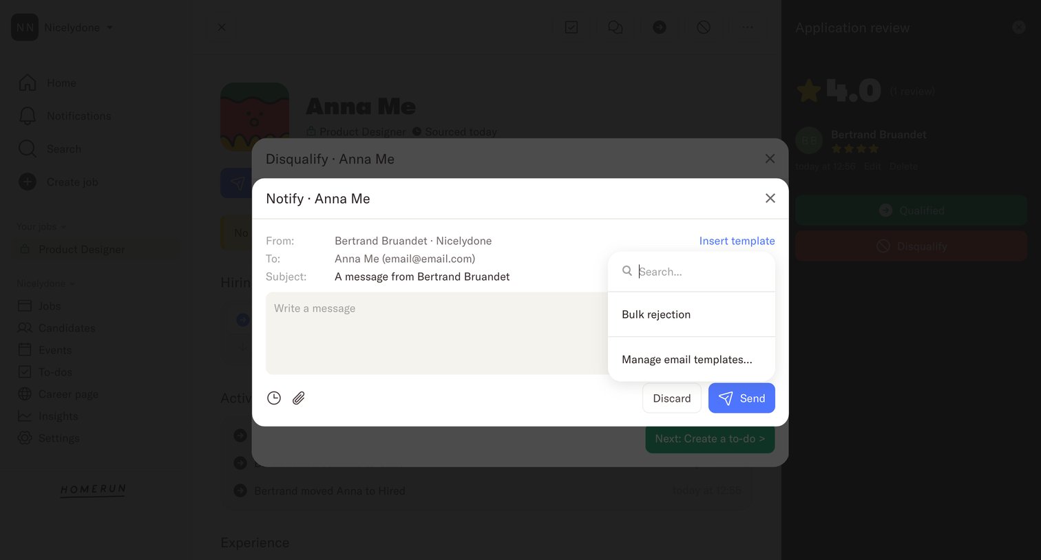 Homerun - Product Designer · Homerun screen