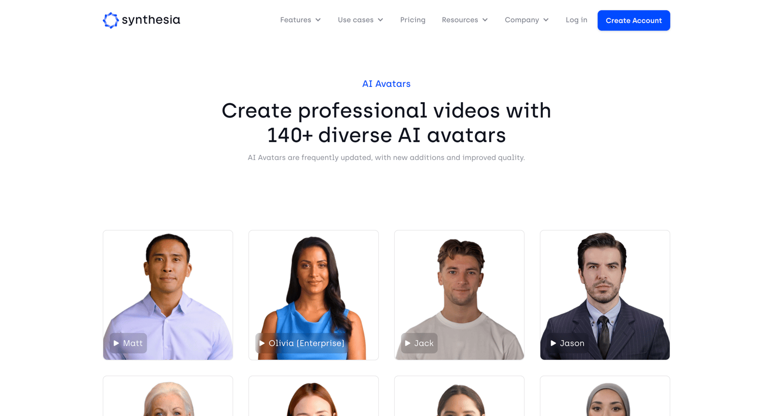 Synthesia - Create AI Videos with 140+ Diverse and Realistic Avatars screen
