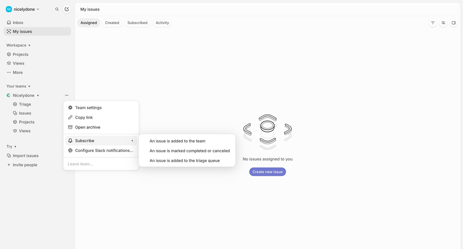 Linear - My issues › Assigned screen