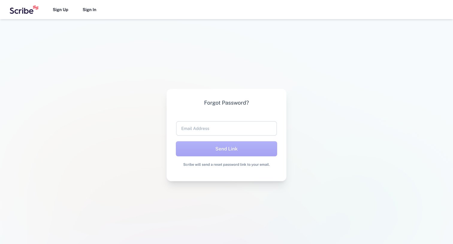 Scribe - Scribe - Reset Password screen